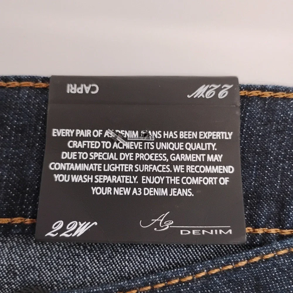 A3 Denim Womens Plus Size 22W Dark Wash Capri Jeans Cropped DN1W3180C6W NEW - Picture 6 of 16